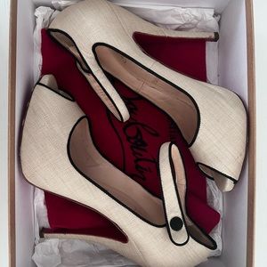 Christian Louboutin Linen Peep Toe Mary Janes Size 39